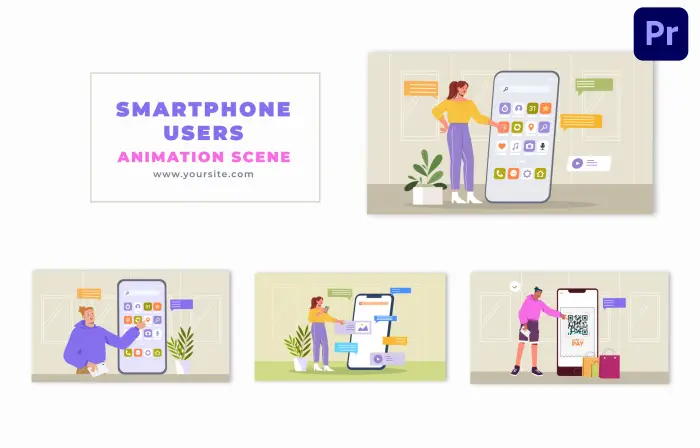 Smartphone Users Concept Flat Character Animation Scene
